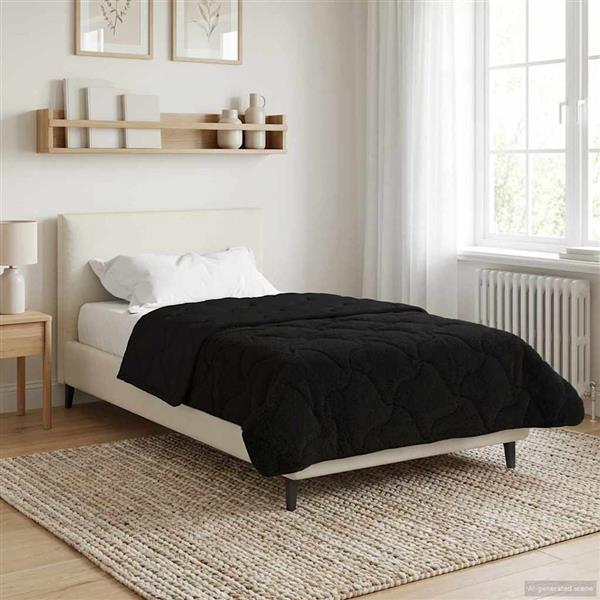 Grote foto vidaxl winter dekbed zwart 140 x 220 cm microfiber en teddy fleece huis en inrichting bedden