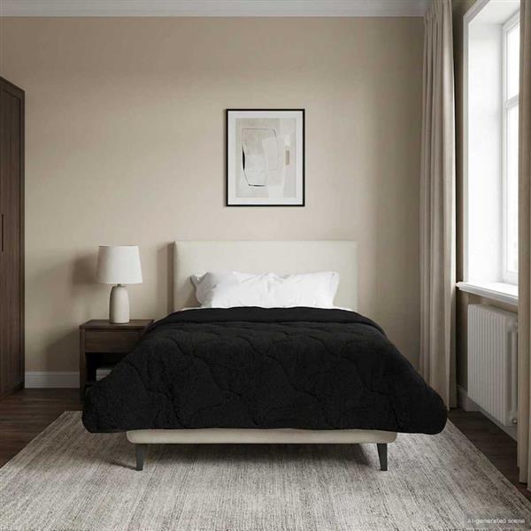 Grote foto vidaxl winter dekbed zwart 135 x 200 cm microfiber en teddy fleece huis en inrichting bedden