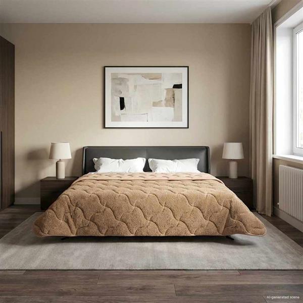 Grote foto vidaxl zomer dekbed taupe 200 x 240 cm microfiber en teddy fleece huis en inrichting bedden