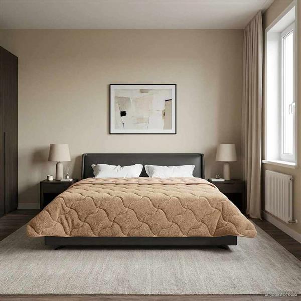 Grote foto vidaxl zomer dekbed taupe 200 x 200 cm microfiber en teddy fleece huis en inrichting bedden