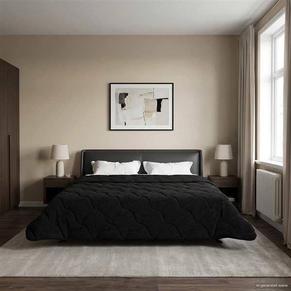 Grote foto vidaxl zomer dekbed zwart 220 x 260 cm microfiber en teddy fleece huis en inrichting bedden