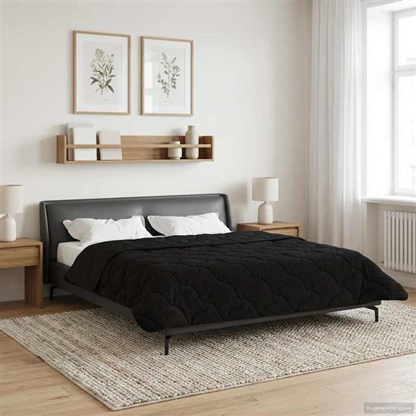 Grote foto vidaxl zomer dekbed zwart 200 x 220 cm microfiber en teddy fleece huis en inrichting bedden