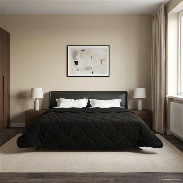 Grote foto vidaxl zomer dekbed zwart 200 x 220 cm microfiber en teddy fleece huis en inrichting bedden