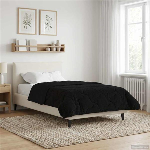 Grote foto vidaxl zomer dekbed zwart 155 x 220 cm microfiber en teddy fleece huis en inrichting bedden