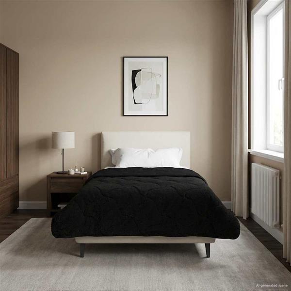 Grote foto vidaxl zomer dekbed zwart 135 x 200 cm microfiber en teddy fleece huis en inrichting bedden