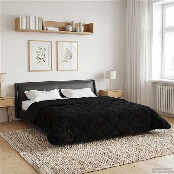 Grote foto vidaxl zomer dekbed zwart 200 x 240 cm microfiber en teddy fleece huis en inrichting bedden