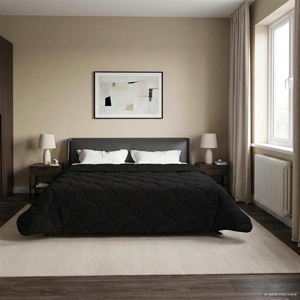 Grote foto vidaxl zomer dekbed zwart 200 x 240 cm microfiber en teddy fleece huis en inrichting bedden