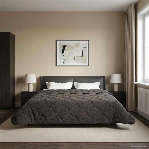 Grote foto vidaxl zomer dekbed antraciet 240 x 260 cm microfiber en teddy fleece huis en inrichting bedden