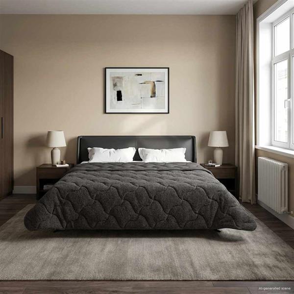 Grote foto vidaxl zomer dekbed antraciet 220 x 240 cm microfiber en teddy fleece huis en inrichting bedden