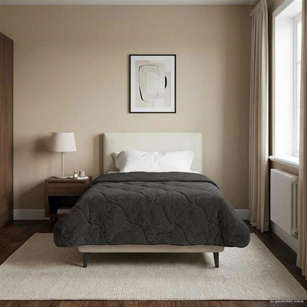 Grote foto vidaxl zomer dekbed antraciet 135 x 200 cm microfiber en teddy fleece huis en inrichting bedden