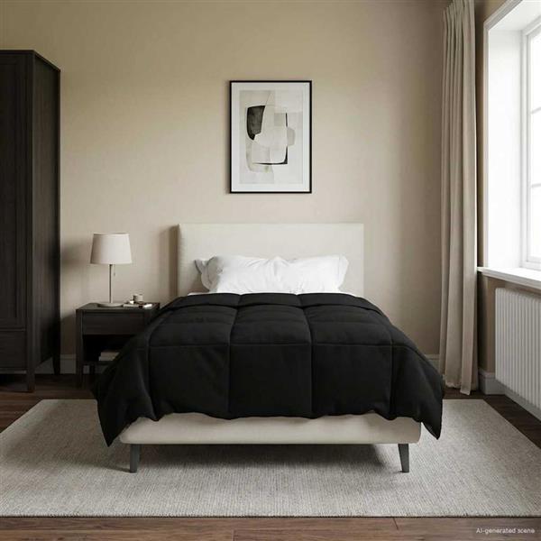 Grote foto vidaxl winter dekbed gekwilt zwart 155 x 200 cm microfiber huis en inrichting bedden