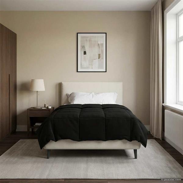 Grote foto vidaxl winter dekbed gekwilt zwart 135 x 200 cm microfiber huis en inrichting bedden