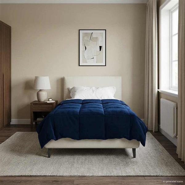 Grote foto vidaxl zomer dekbed gekwilt donkerblauw 155 x 200 cm microfiber huis en inrichting bedden