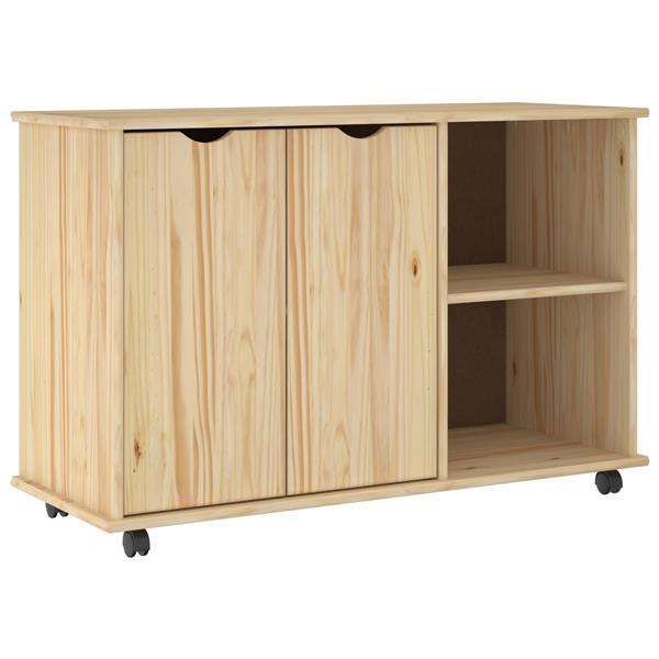 Grote foto vidaxl rolling kast bruin 100 x 39 x 65 5 cm massief vurenhout huis en inrichting overige