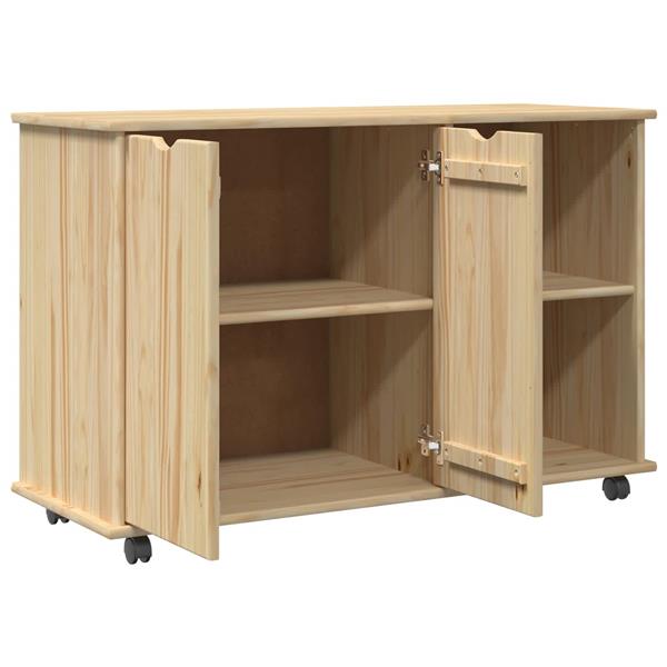 Grote foto vidaxl rolling kast bruin 100 x 39 x 65 5 cm massief vurenhout huis en inrichting overige