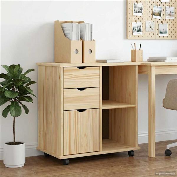 Grote foto vidaxl rolling kast bruin 63 5 x 39 x 65 5 cm massief vurenhout huis en inrichting overige