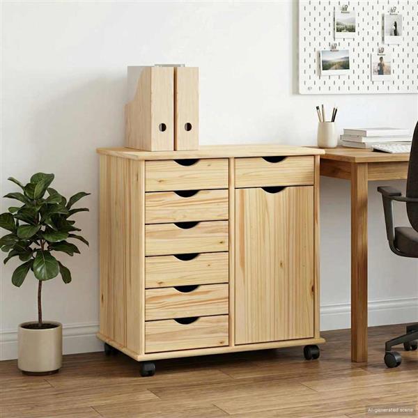 Grote foto vidaxl rolling kast bruin 63 5 x 39 x 65 5 cm massief vurenhout huis en inrichting overige