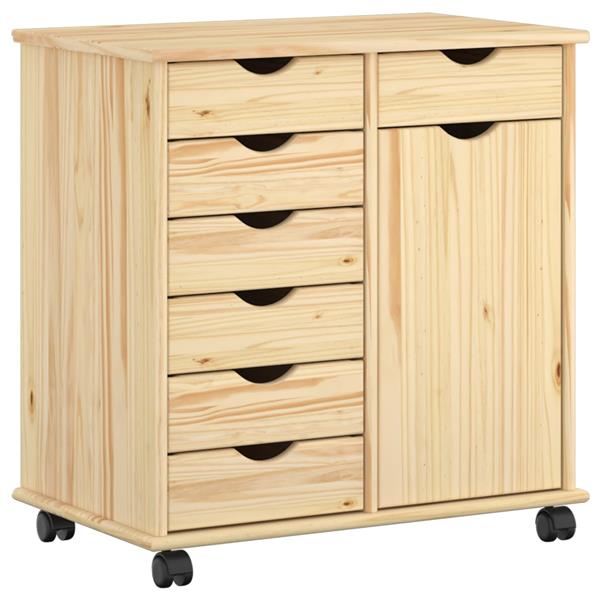 Grote foto vidaxl rolling kast bruin 63 5 x 39 x 65 5 cm massief vurenhout huis en inrichting overige