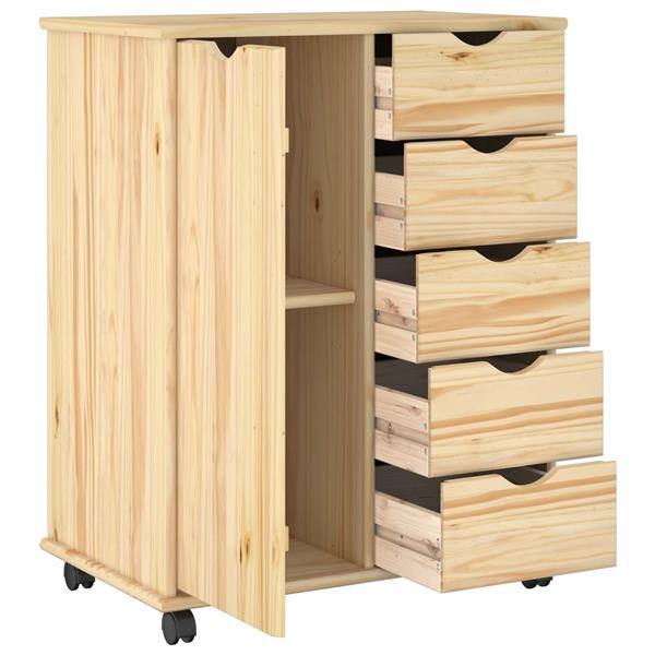 Grote foto vidaxl rolling kast met wiel bruin 63 5 x 39 x 79 cm massief vurenhout huis en inrichting overige