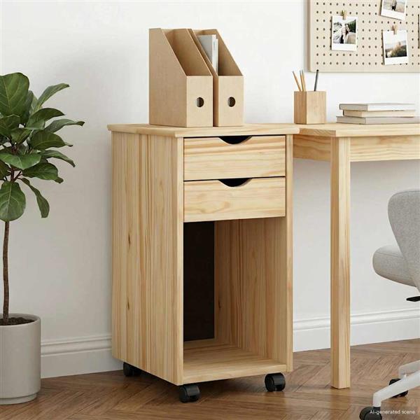 Grote foto vidaxl rolling kast bruin 34 x 39 x 65 5 cm massief grenenhout huis en inrichting overige