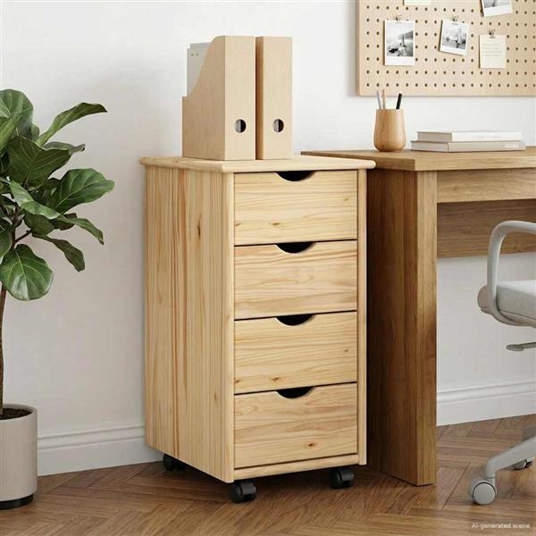 Grote foto vidaxl rolling kast met wiel bruin 65 5 x 34 x 39 cm massief vurenhout huis en inrichting overige