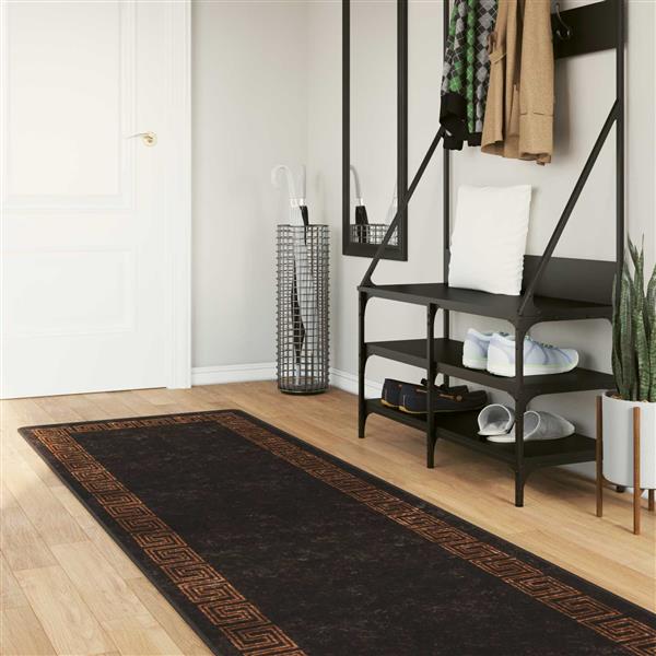 Grote foto vidaxl vloerkleedloper marsa zwart 100 x 400 cm polyester en pvc huis en inrichting vloerbedekking en kleden