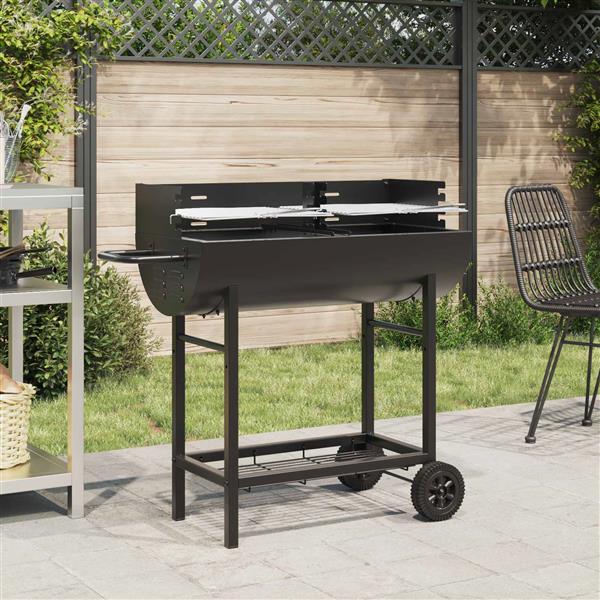 Grote foto vidaxl houtskoolbarbecue verstelbaar zwart 96 5 x 42 5 x 88 5 cm tuin en terras buitenkeukens