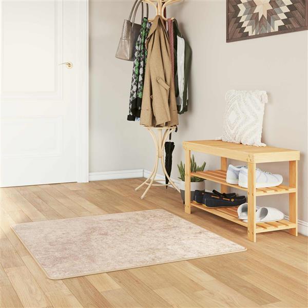 Grote foto vidaxl vloerkleedloper marsa beige 100 x 100 cm polyester en pvc huis en inrichting vloerbedekking en kleden