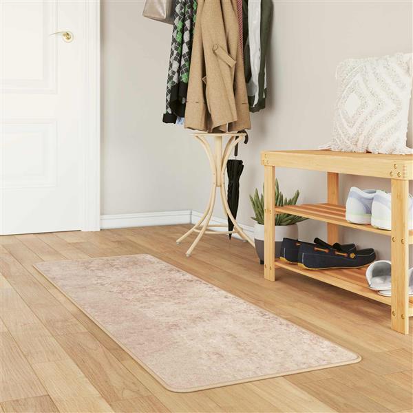 Grote foto vidaxl vloerkleedloper marsa beige 50 x 200 cm polyester en pvc huis en inrichting vloerbedekking en kleden