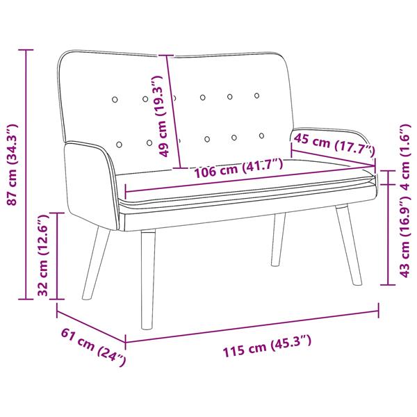 Grote foto vidaxl twee persoons sofa cr me 115 x 61 x 87 cm fluweel huis en inrichting bankstellen