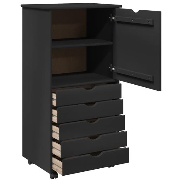 Grote foto vidaxl rolling kast met wiel zwart 53 x 39 x 103 cm massief vurenhout huis en inrichting overige