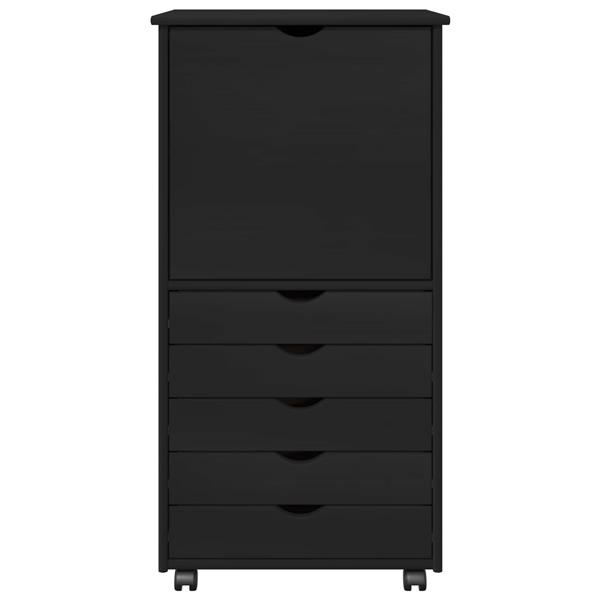 Grote foto vidaxl rolling kast met wiel zwart 53 x 39 x 103 cm massief vurenhout huis en inrichting overige