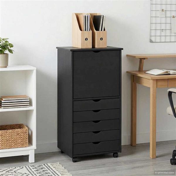 Grote foto vidaxl rolling kast met wiel grijs 53 x 39 x 103 cm massief vurenhout huis en inrichting overige