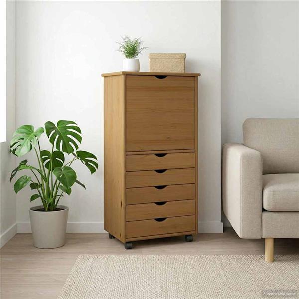 Grote foto vidaxl rolling kast honingbruin 53 x 39 x 103 cm massief vurenhout huis en inrichting overige