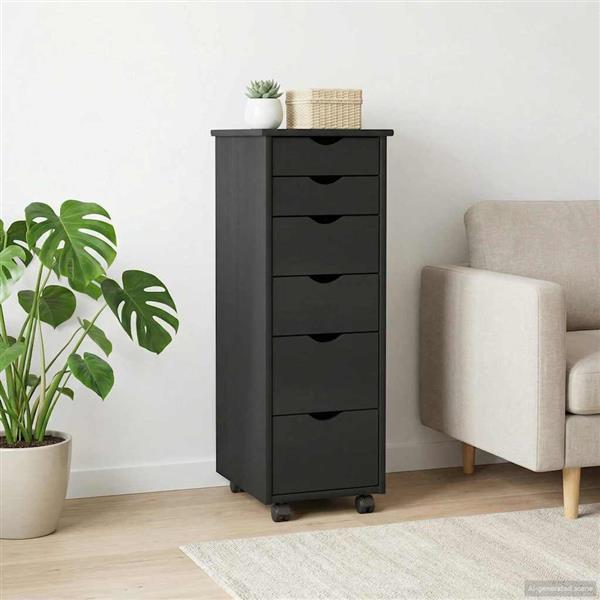 Grote foto vidaxl rolling kast met wiel zwart 34 x 39 x 93 5 cm massief vurenhout huis en inrichting overige