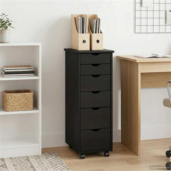 Grote foto vidaxl rolling kast met wiel zwart 34 x 39 x 93 5 cm massief vurenhout huis en inrichting overige