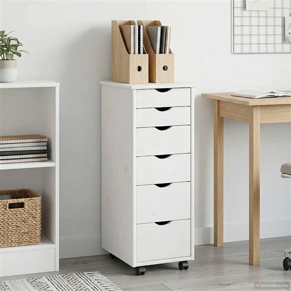 Grote foto vidaxl rolling kast met wiel wit 34 x 39 x 93 5 cm massief vurenhout huis en inrichting overige