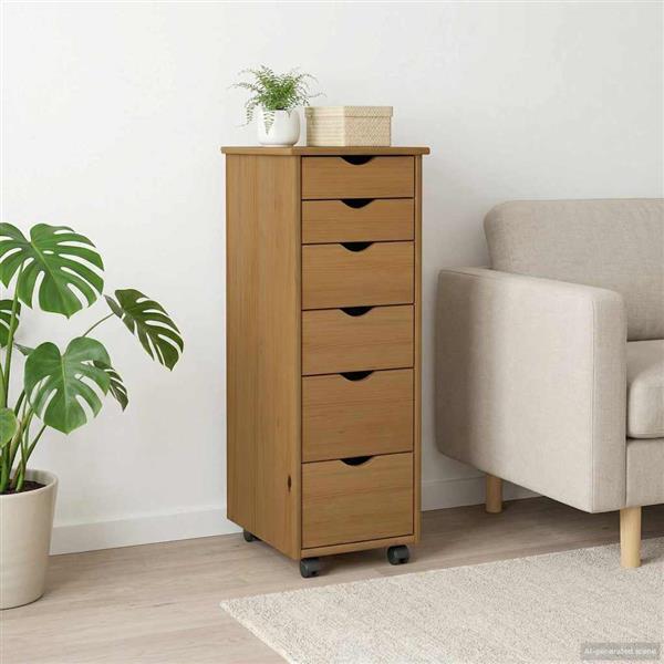 Grote foto vidaxl rolling kast honingbruin 34 x 39 x 93 5 cm massief vurenhout huis en inrichting overige