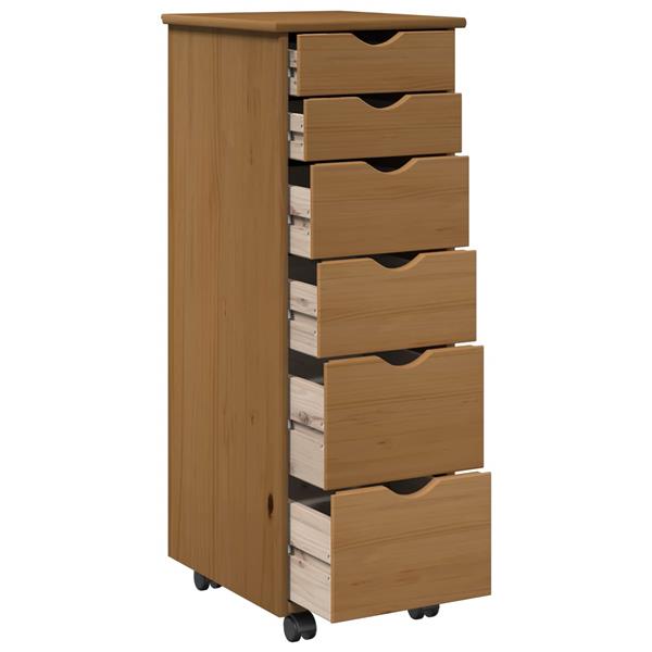 Grote foto vidaxl rolling kast honingbruin 34 x 39 x 93 5 cm massief vurenhout huis en inrichting overige