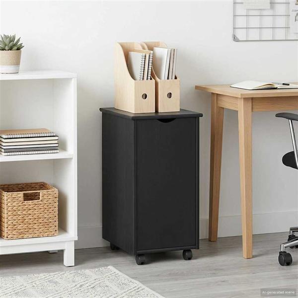 Grote foto vidaxl rolling kast met wiel zwart 34 x 39 x 65 5 cm massief vurenhout huis en inrichting overige