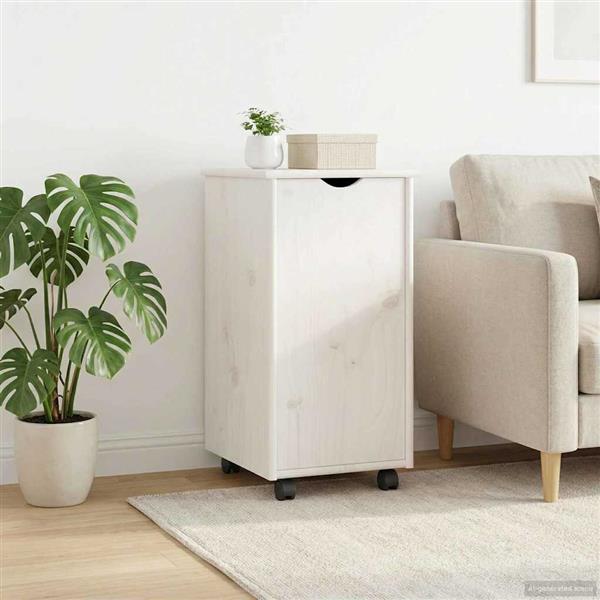 Grote foto vidaxl rolling kast met wiel wit 34 x 39 x 65 5 cm massief vurenhout huis en inrichting overige