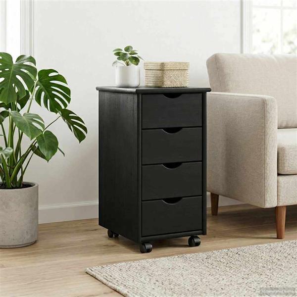 Grote foto vidaxl rolling kast met wiel zwart 34 x 39 x 65 5 cm massief vurenhout huis en inrichting overige
