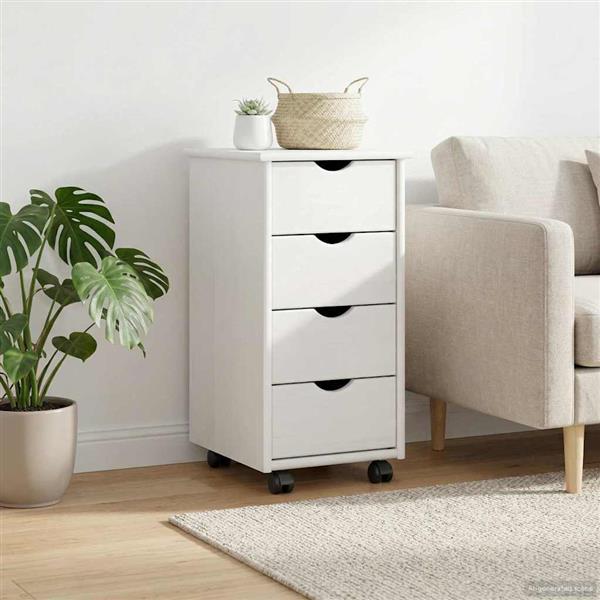 Grote foto vidaxl rolling kast met wiel wit 34 x 39 x 65 5 cm massief vurenhout huis en inrichting overige