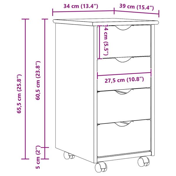 Grote foto vidaxl rolling kast honingbruin 34 x 39 x 65 5 cm massief vurenhout huis en inrichting overige