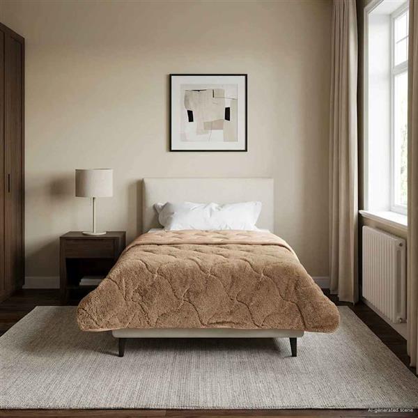 Grote foto vidaxl winter dekbed taupe 140 x 220 cm microfiber en teddy fleece huis en inrichting bedden