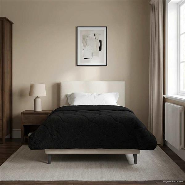 Grote foto vidaxl winter dekbed zwart 155 x 220 cm microfiber en teddy fleece huis en inrichting bedden