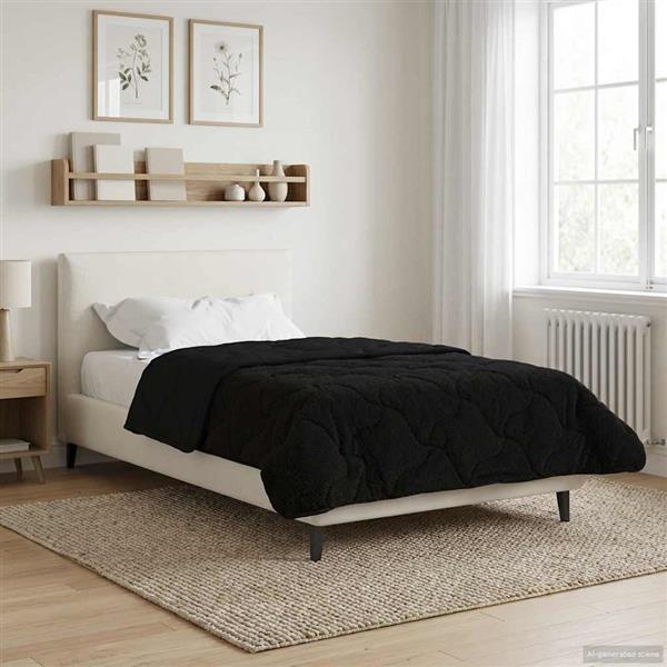 Grote foto vidaxl winter dekbed zwart 155 x 220 cm microfiber en teddy fleece huis en inrichting bedden