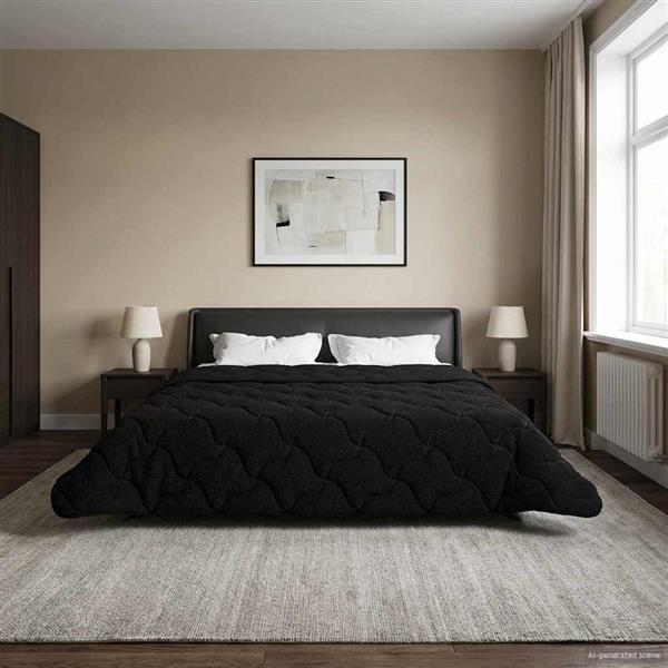Grote foto vidaxl winter dekbed zwart 200 x 200 cm microfiber en teddy fleece huis en inrichting bedden