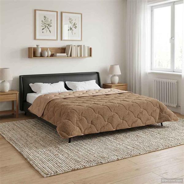 Grote foto vidaxl zomer dekbed taupe 220 x 240 cm microfiber en teddy fleece huis en inrichting bedden