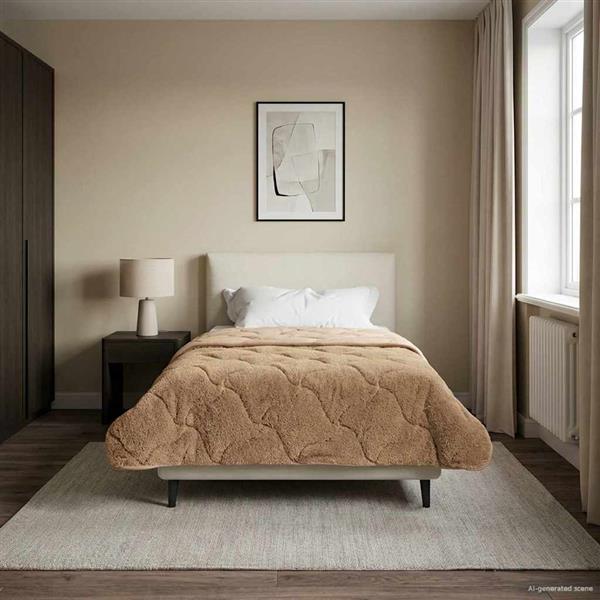 Grote foto vidaxl zomer dekbed taupe 140 x 220 cm microfiber en teddy fleece huis en inrichting bedden